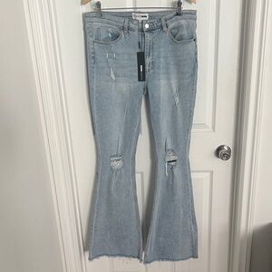 Fashion Nova Light Wash Distressed Flare Jeans